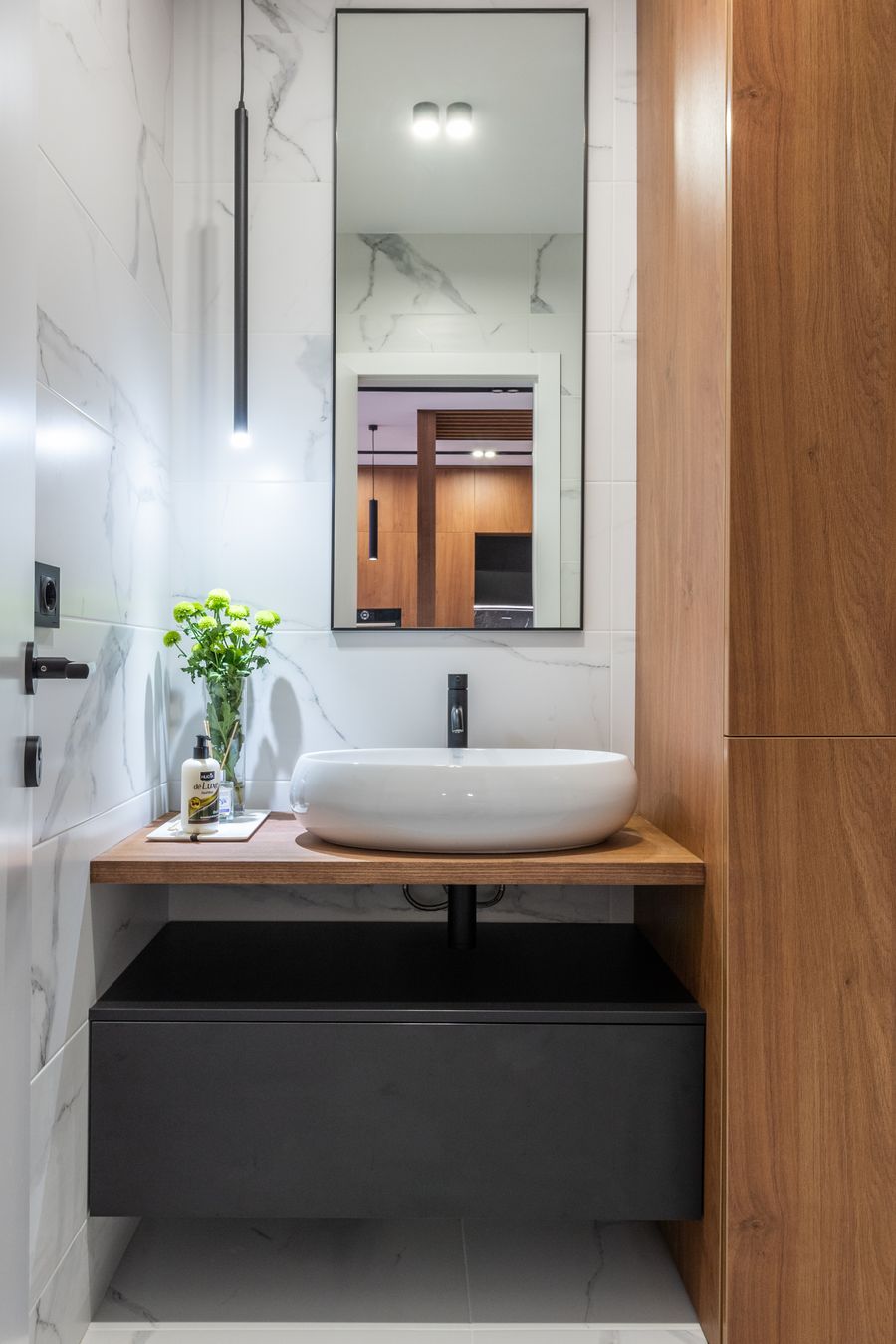 3-Door Wooden Wardrobe with Mirror